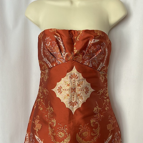 Free People Gorgeous Burnt Orange Brocade Strapless Mini Dress **Size 0** 🔥🔥 - Picture 3 of 6